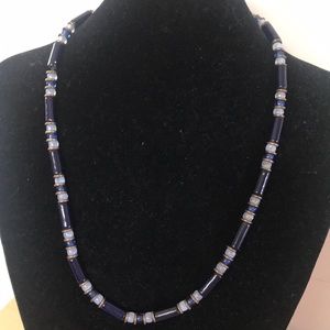 Vintage Navy Blue Glass Bead Necklace